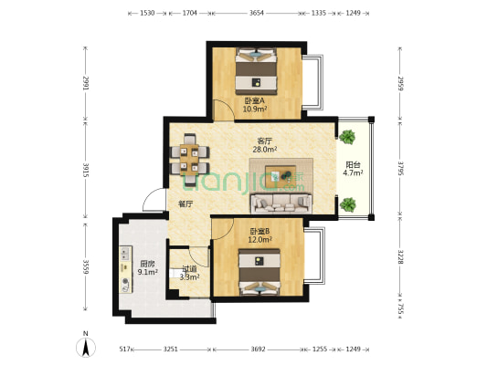 东湖第一城 2室1厅0卫 89平方