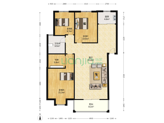 常兴花园 4室1厅1卫 130平方