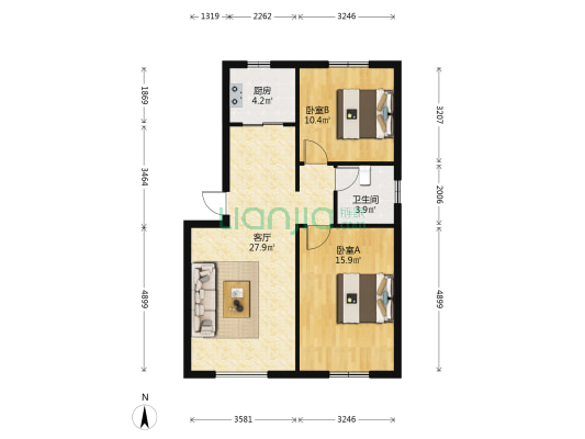 湖苑四区 2室1厅1卫 85平方