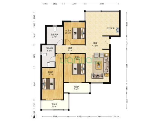 晏园凤凰汇 3室1厅2卫 143平方