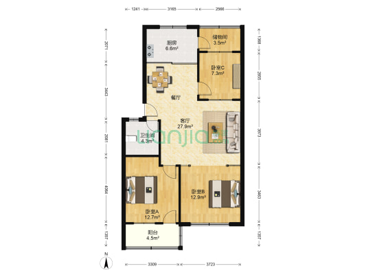盛泉小区 3室1厅1卫 106平方
