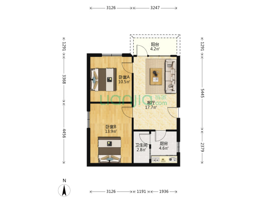 省长大公路公司宿舍 2室1厅1卫 60平方