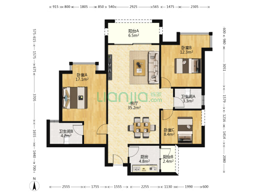 中糖大城小院 3室1厅2卫 108平方