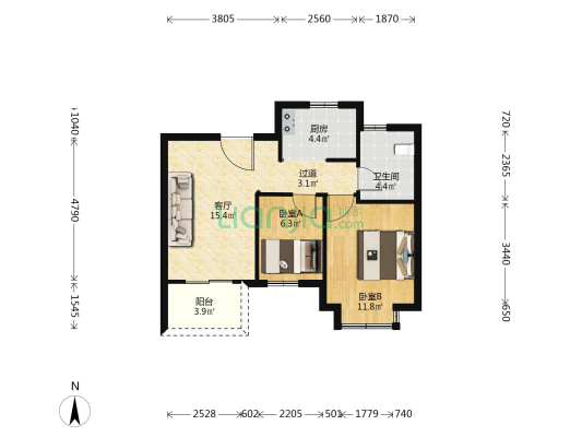 黄浦花园 2室1厅1卫 78平方