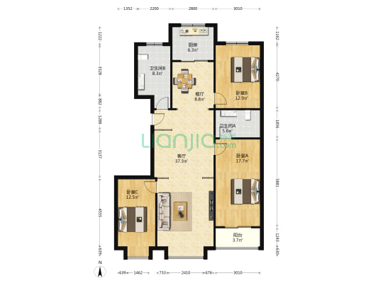 慧昌海山湖 3室2厅2卫 155平方