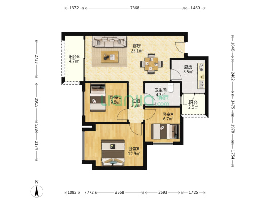 融创璟凌溪 3室1厅1卫 83平方