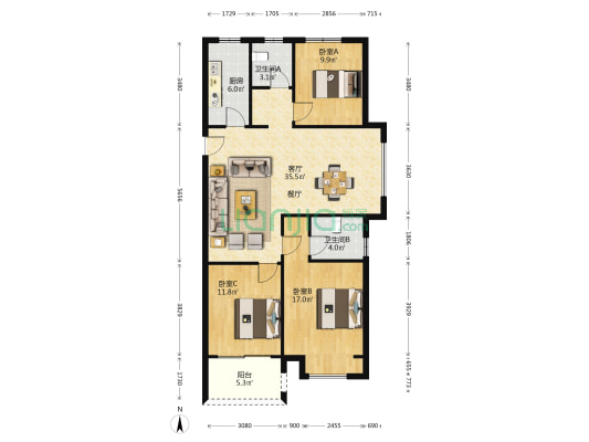 豫发白鹭源春晓二期 3室1厅2卫 129平方