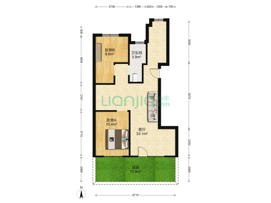 万盛珑玺A区 2室1厅1卫 80平方