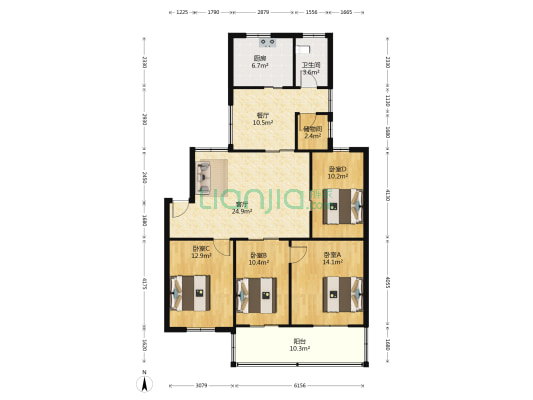 雙元公寓 4室2厅1卫 111平方