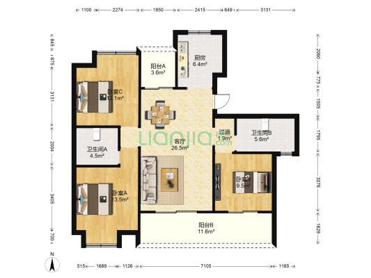 福晟钱隆城 3室1厅2卫 126平方