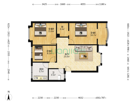 阳光花园(天府新区) 3室1厅1卫 89平方