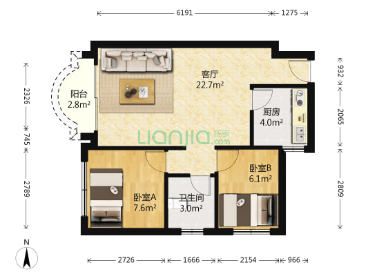 华都花园二期 2室1厅1卫 60平方