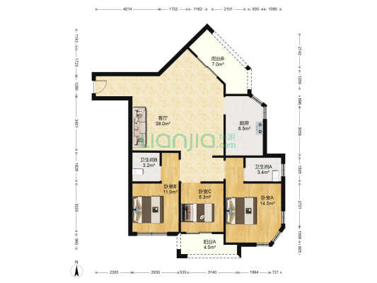 利德瑞景园 3室1厅2卫 132平方