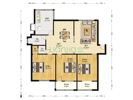 襄阳市人民检察院家属院 3室2厅2卫 142平方