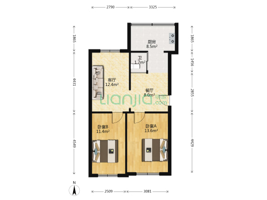 朝阳小区 2室2厅1卫 73平方