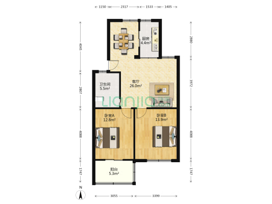 梦达教师楼 2室1厅1卫 82平方