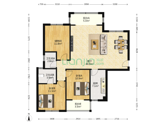 沁园春御院 2室1厅2卫 118平方