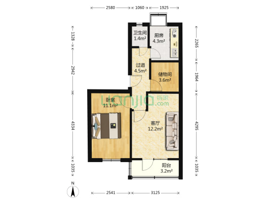 吉安花园 1室1厅1卫 47平方