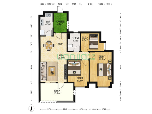 时代倾城三期 3室1厅1卫 94平方