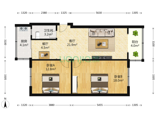 市水利局宿舍 2室2厅1卫 77平方