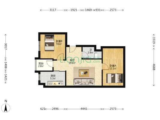 深业世纪山谷 2室1厅1卫 87平方