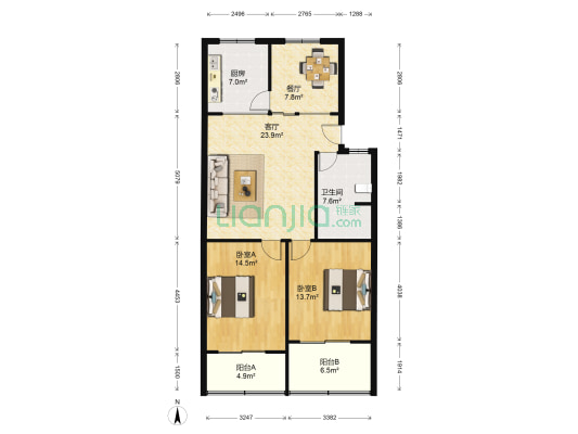 万顺公寓 2室2厅1卫 108平方