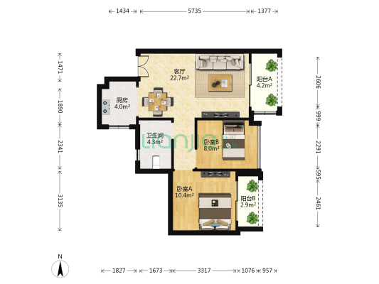 奥园冠军城 2室1厅1卫 75平方