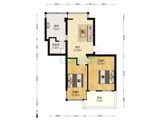 汽运宿舍 2室1厅1卫 65平方