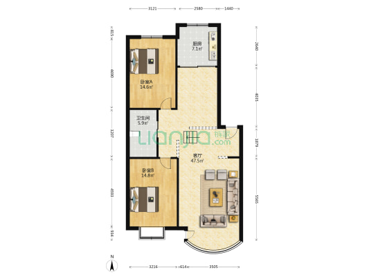 沈河科技园 2室1厅1卫 118平方