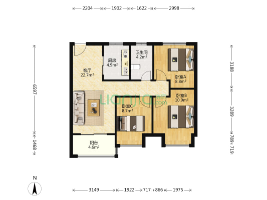 兰亭珑悦花园 3室1厅1卫 93平方