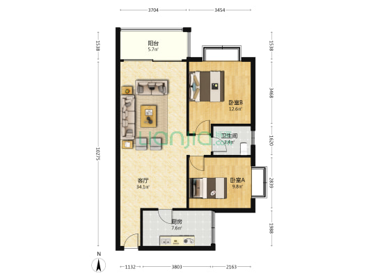 南环南城名居 2室1厅1卫 86平方