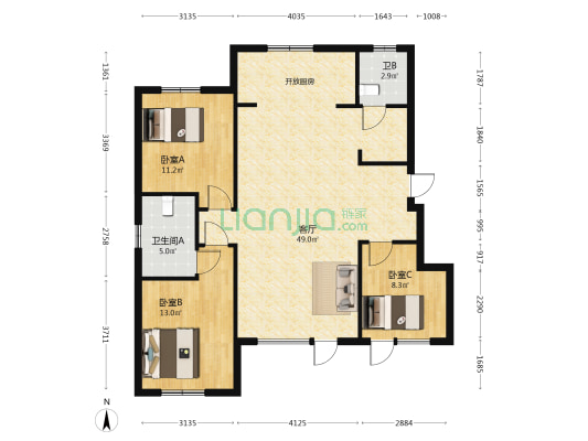 远洋鲲栖府 3室1厅2卫 123平方