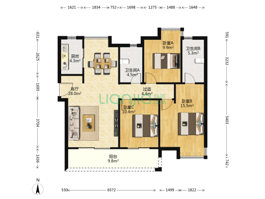 富力西溪悦居 3室1厅2卫 120平方