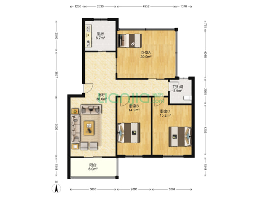 天骄名门 3室1厅1卫 97平方
