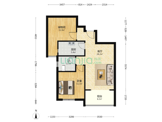 滨河嘉园 1室1厅1卫 81平方