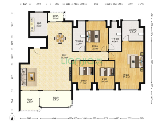 龙湖舜山府三期三组团 4室1厅3卫 186平方