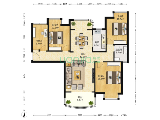 红谷峰尚 4室1厅1卫 116平方