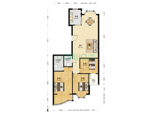 时代广场(桐庐) 3室1厅2卫 137平方