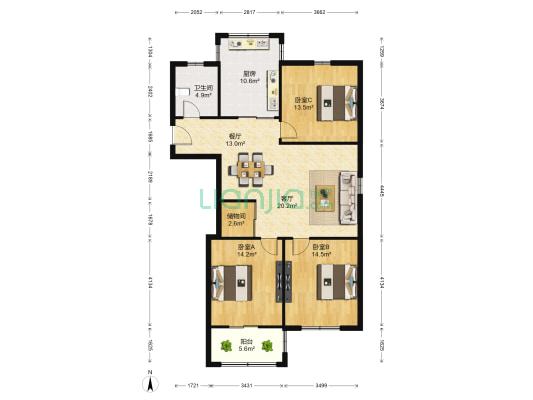 仁和锦居 3室2厅1卫 120平方