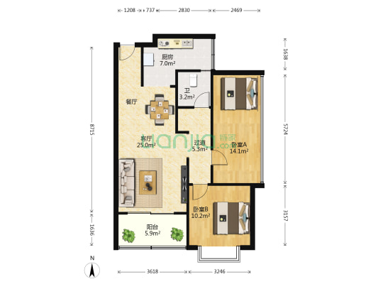 龙光普罗旺斯香奈儿 2室1厅1卫 79平方