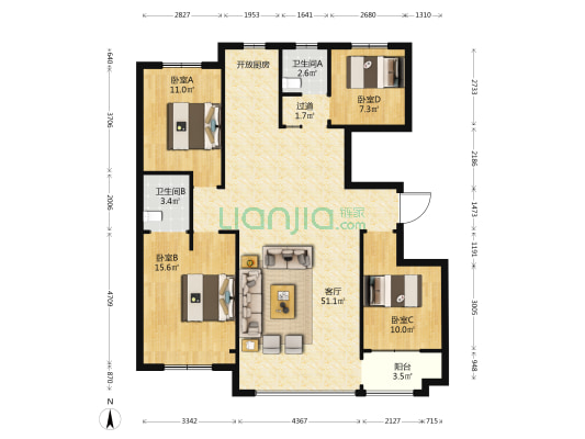 恒信风华尚品 4室1厅2卫 145平方