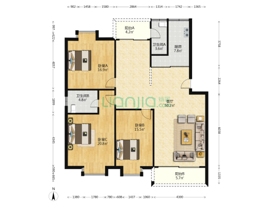 成业苑 3室1厅2卫 142平方