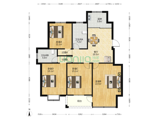 南新花苑 4室1厅2卫 138平方