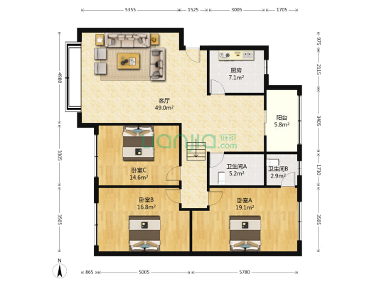 丽景苑小区 3室1厅2卫 133平方