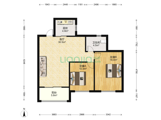 宝华家天下 2室1厅1卫 95平方