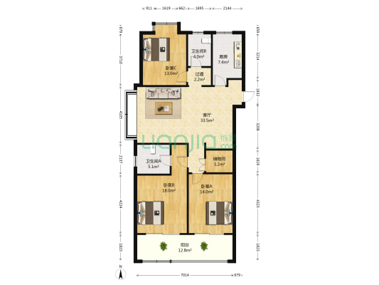 海峡城云璟湾 3室1厅2卫 142平方