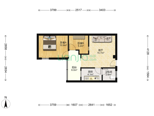 紫竹苑(同德围) 2室1厅1卫 59平方