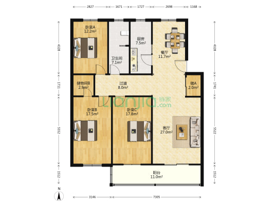 金祥苑 3室2厅1卫 147平方