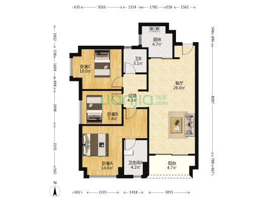 绿城桂语映月 3室1厅2卫 98平方