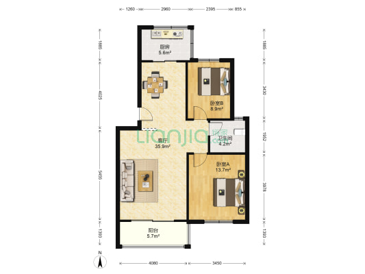 东上嘉园 2室1厅1卫 90平方